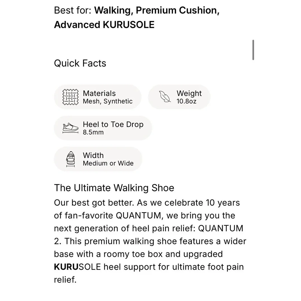 KURU Quantum 2 Women's 10.5 Wide Sneaker Jet Black/Slate Gray 2.0 Athletic‎ Shoe